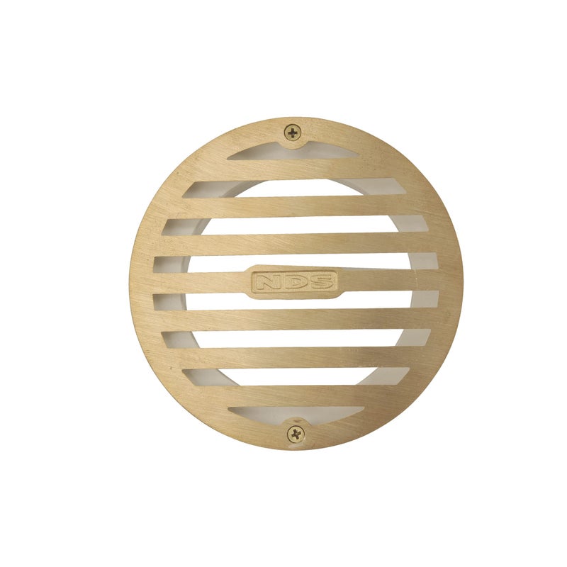 NDS 910B, 4 In. Round Grate Drain Cover, with PVC Collar, Connects to 3 Inch Drain Pipe & 4 Inch Drain Fittings, for Small Lawns, Landscaping and Patios, Satin Brass - Image 3